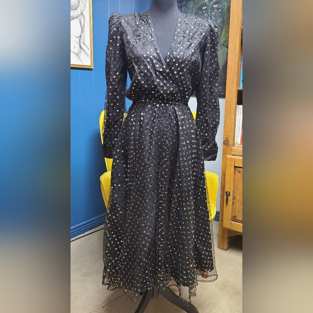 Vintage Halston III Long Polka Dot Dress Size 8